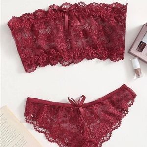 Red lace bandeau lingerie set